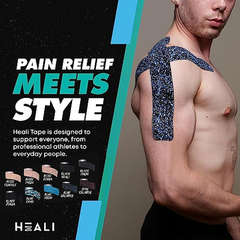 Heali Tape Infused with Magnesium & Menthol- Bulk Roll Uncut - Blue Splatter-5cm x 35M