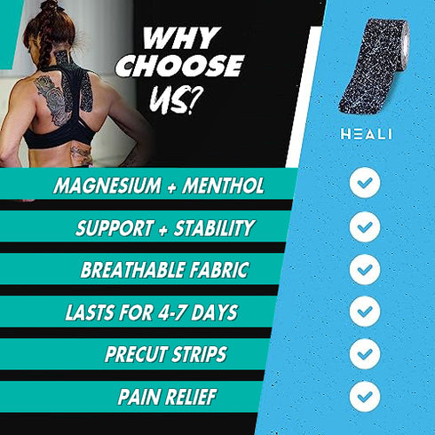 Heali Tape Infused with Magnesium & Menthol- Bulk Roll Uncut - Blue Splatter-5cm x 35M