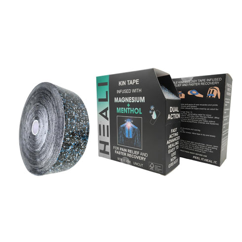 Heali Tape Infused with Magnesium & Menthol- Bulk Roll Uncut - Blue Splatter-5cm x 35M