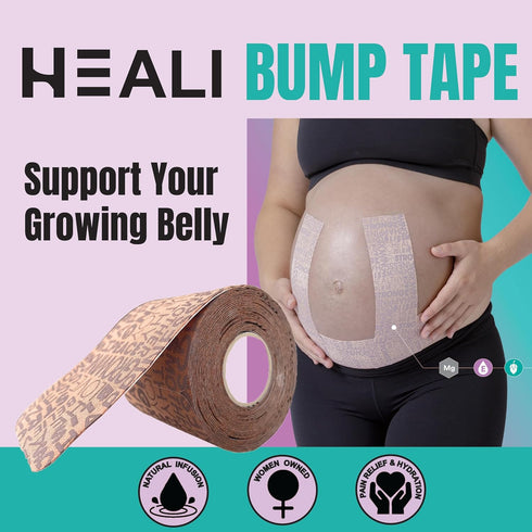 Heali Bump Belly Kinesiology Tape, 15 Pre-Cut Wide Strips, Synthetic Silk
