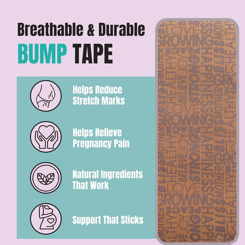 Heali Bump Belly Kinesiology Tape, 15 Pre-Cut Wide Strips, Synthetic Silk