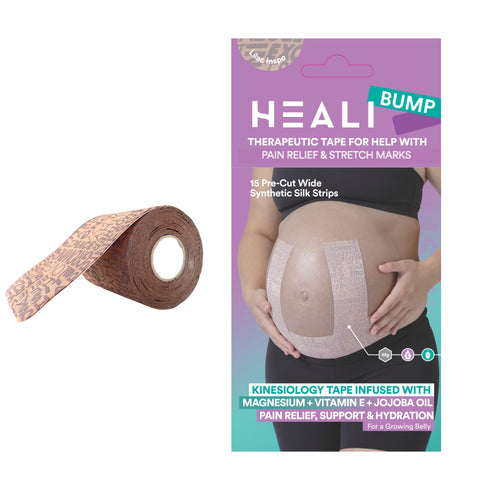 Heali Bump Belly Kinesiology Tape, 15 Pre-Cut Wide Strips, Synthetic Silk