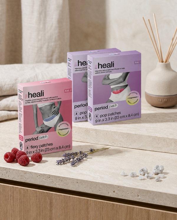 The Period Relief Set: one Cooling A.M. box and two Warming P.M. boxes with raspberries and lavender